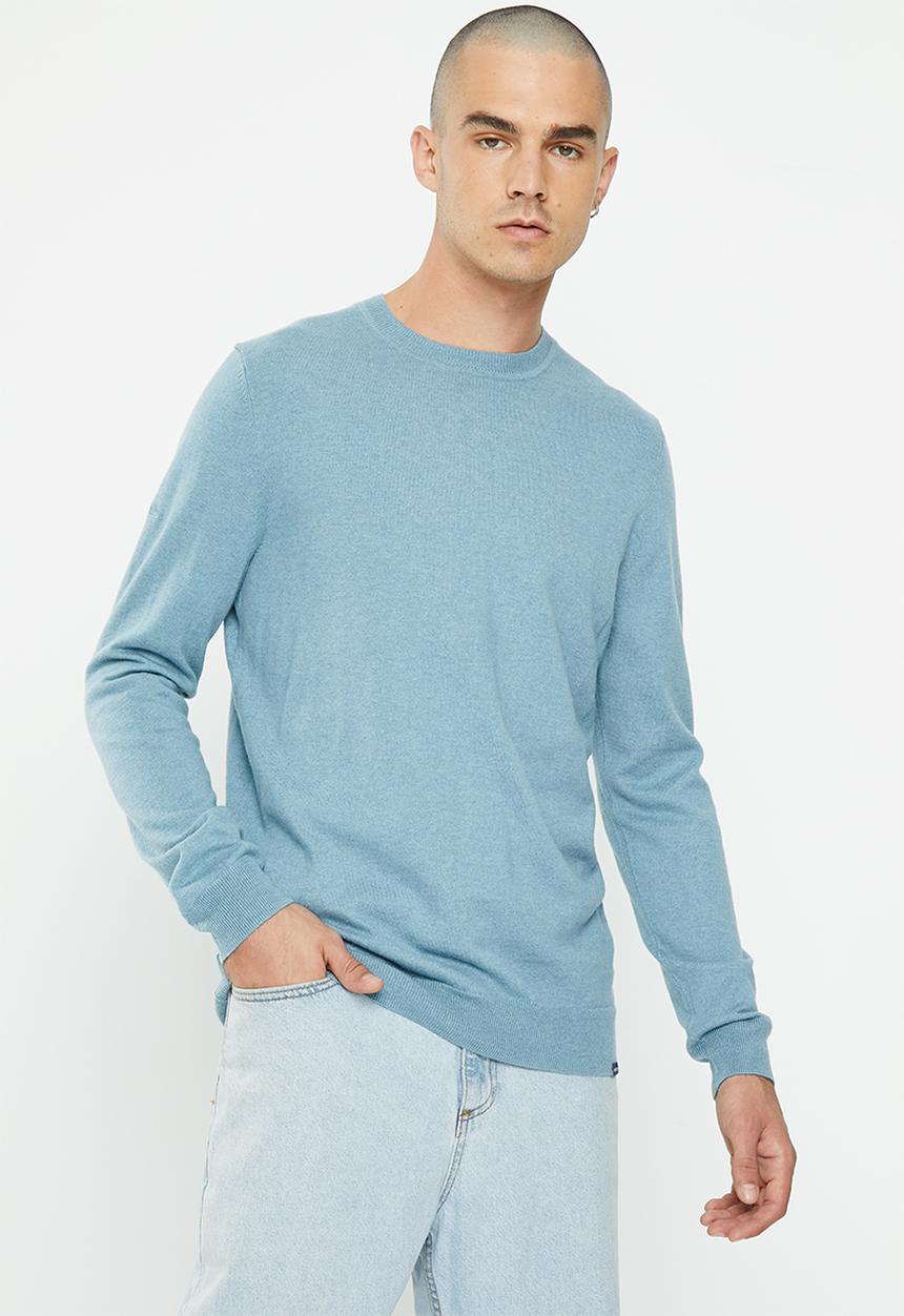 Superdry. - Vintage emb cotton / cashmere crew - shell blue marl