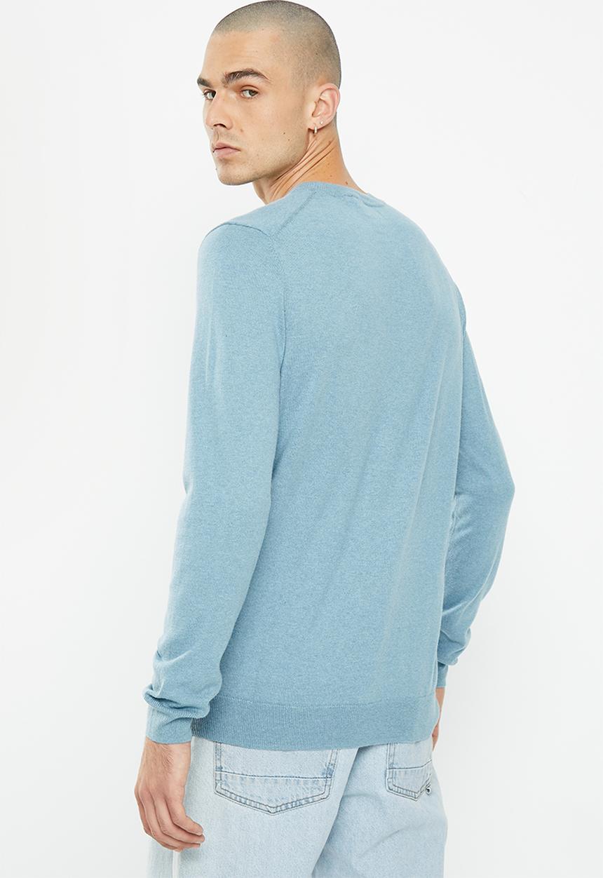 Superdry. - Vintage emb cotton / cashmere crew - shell blue marl