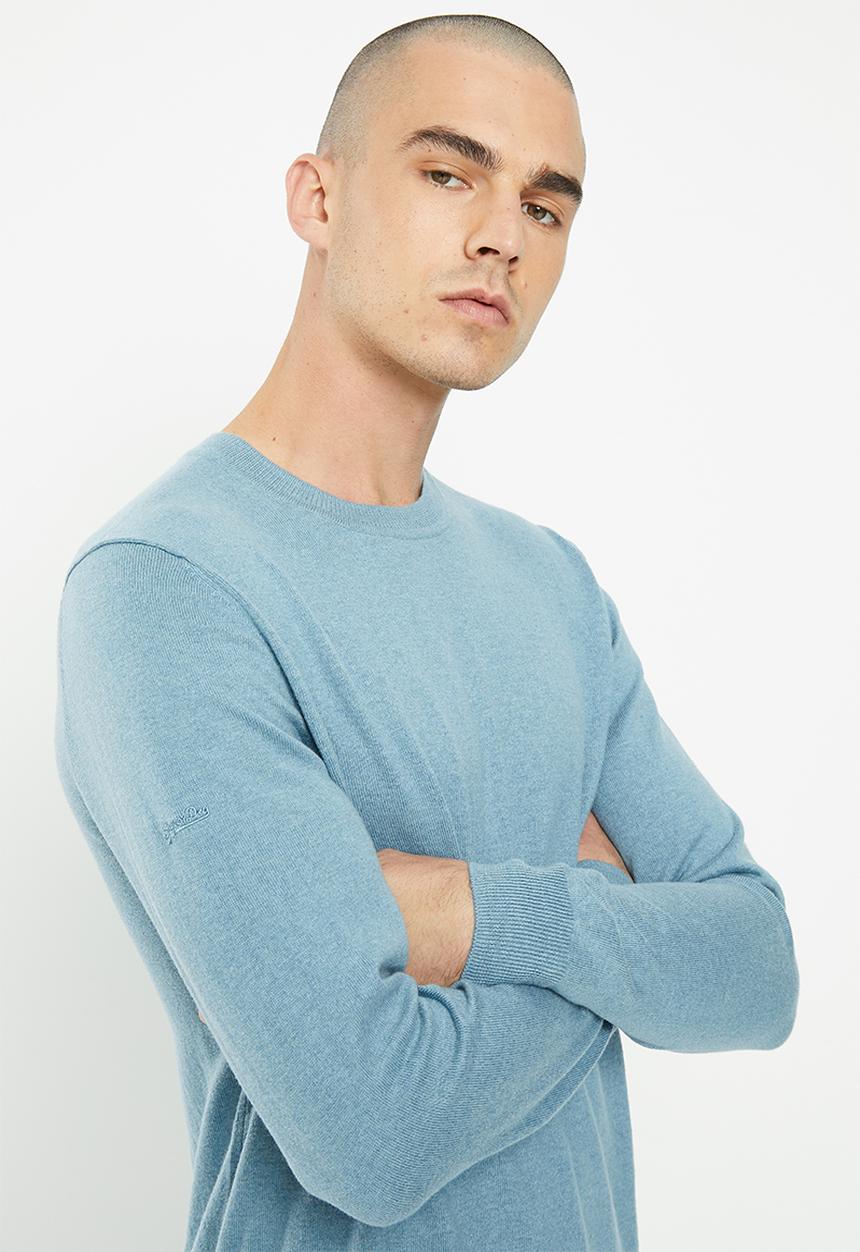Superdry. - Vintage emb cotton / cashmere crew - shell blue marl