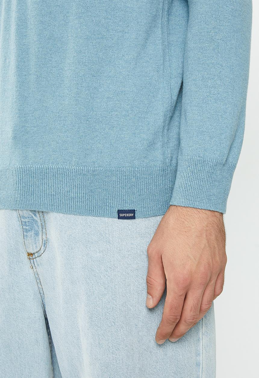 Superdry. - Vintage emb cotton / cashmere crew - shell blue marl