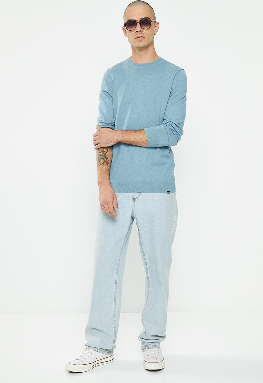 Superdry. - Vintage emb cotton / cashmere crew - shell blue marl