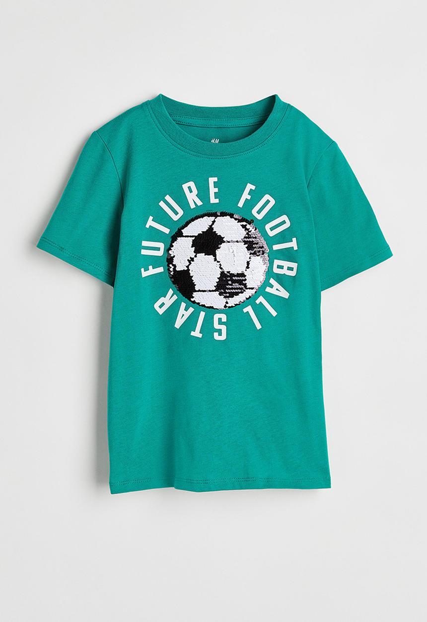 H&M - Interactive-motif T-shirt - turquoise/future football star