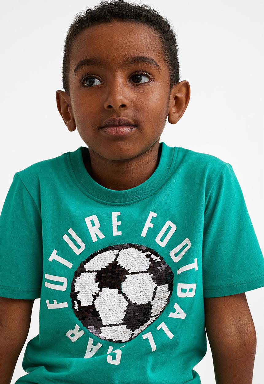 H&M - Interactive-motif T-shirt - turquoise/future football star