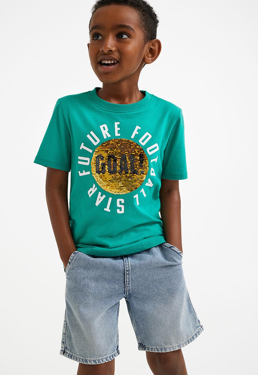 H&M - Interactive-motif T-shirt - turquoise/future football star