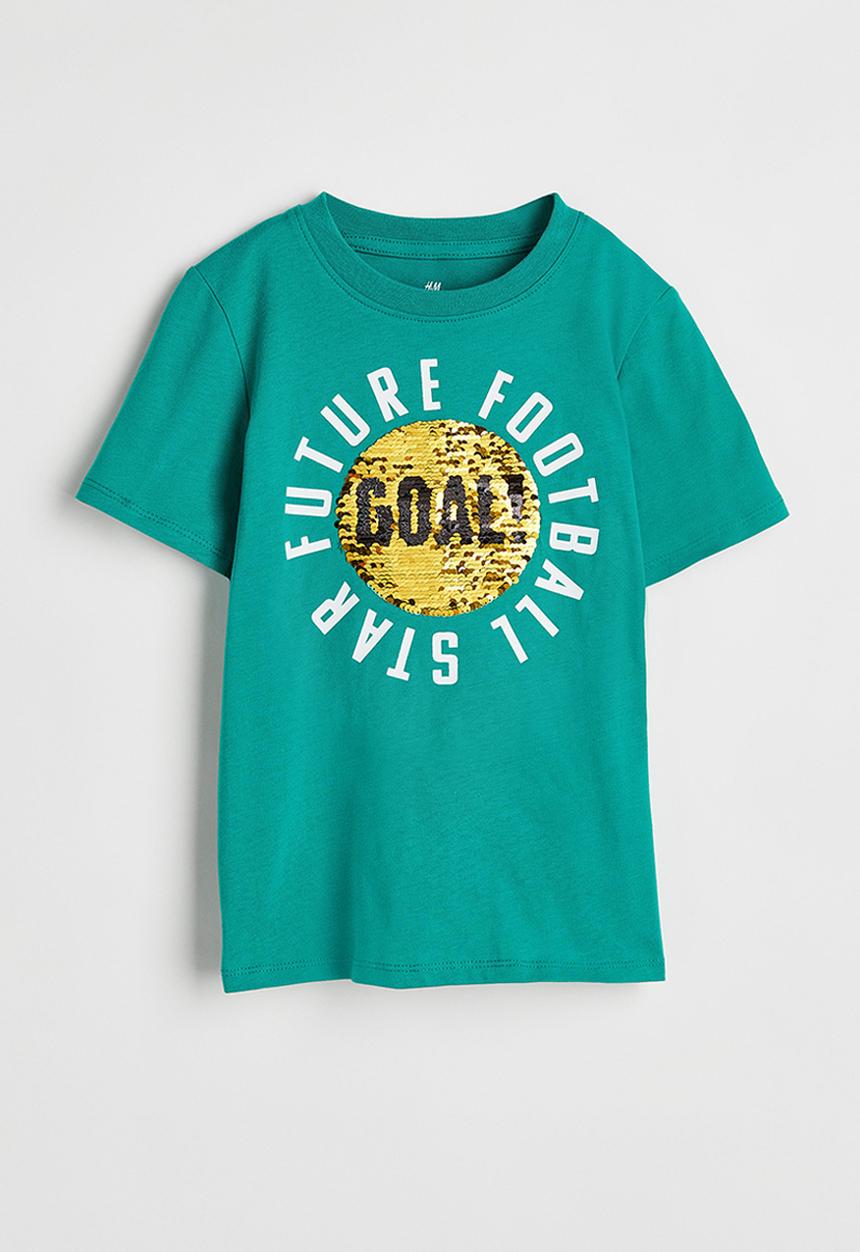 H&M - Interactive-motif T-shirt - turquoise/future football star