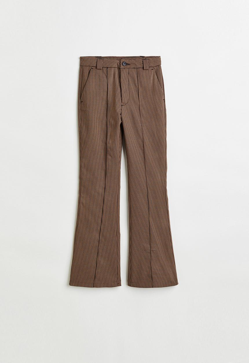H&M - Flared tailored trousers - brown/checked