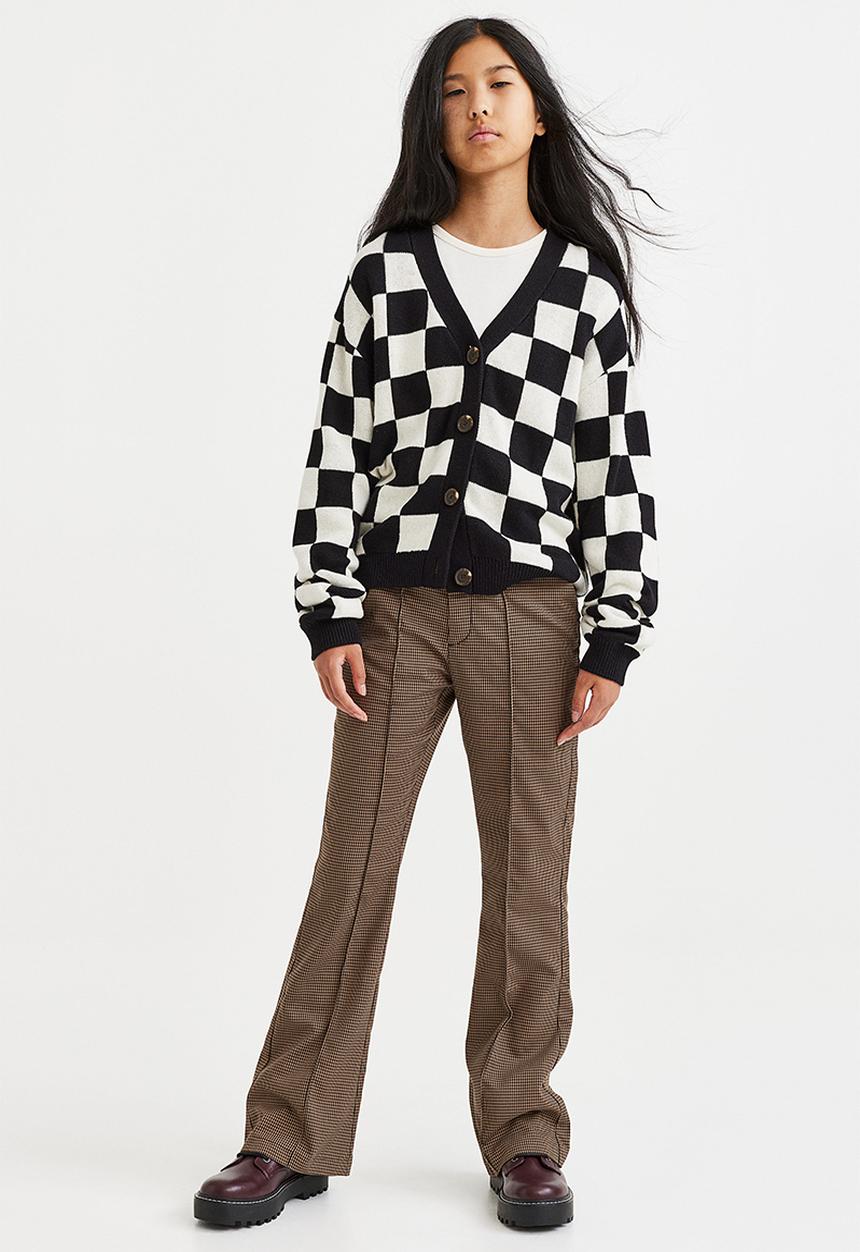 H&M - Flared tailored trousers - brown/checked