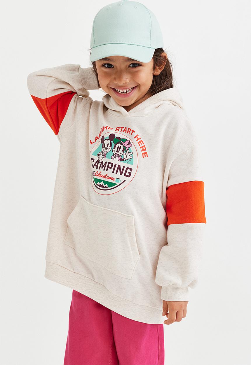 H&M - Hooded sweatshirt dress - light beige/minnie mouse