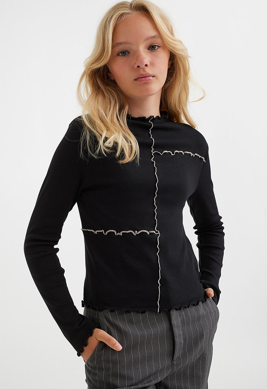 H&M - Long-sleeved ribbed top - black/white