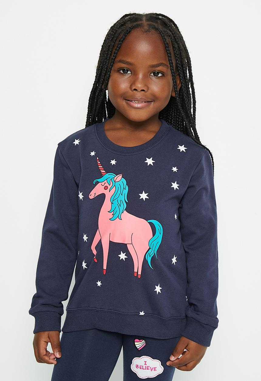 Pop Candy - Girls unicorn sweatshirt - navy