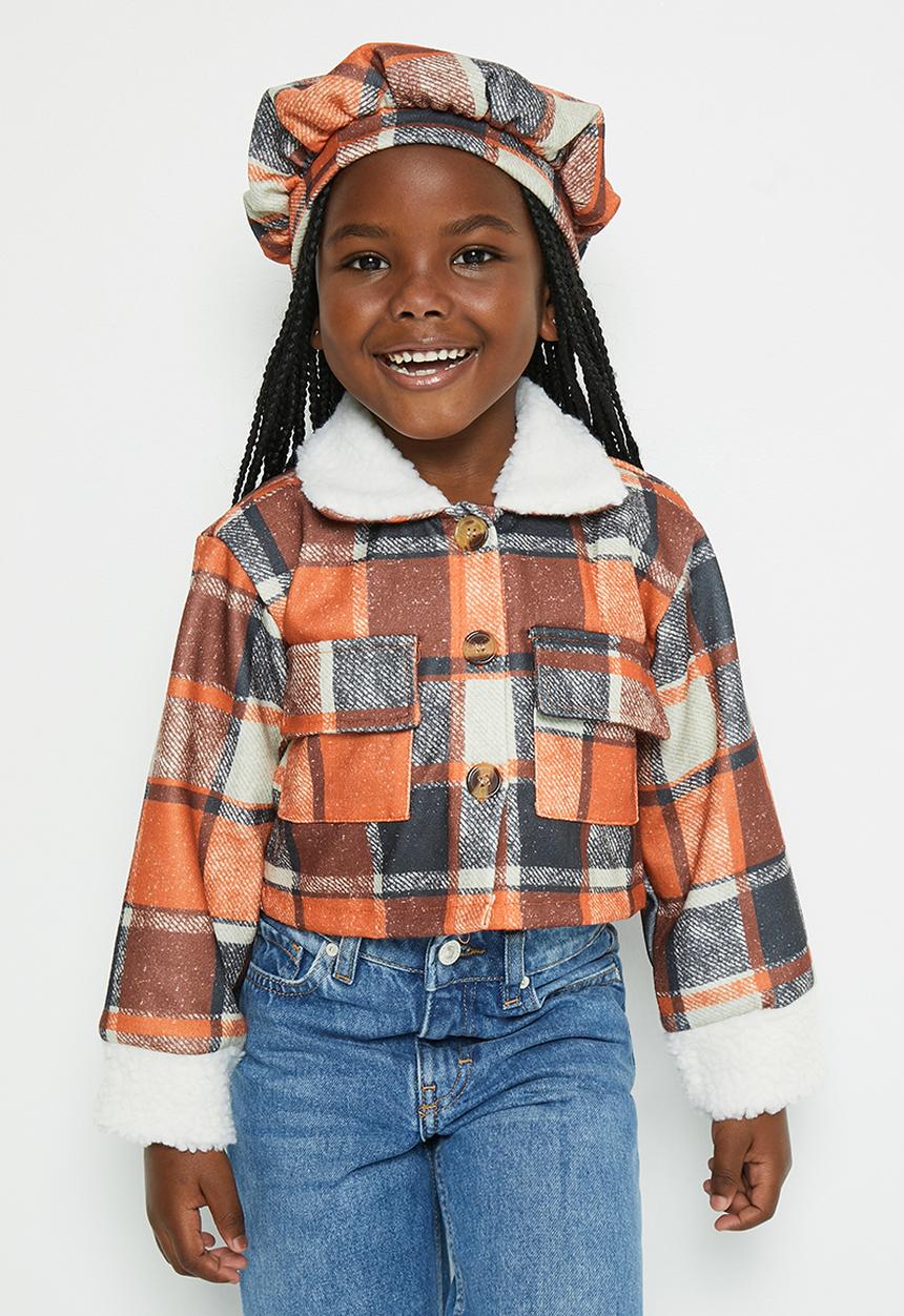 Pop Candy - Girls check cropped jacket - orange