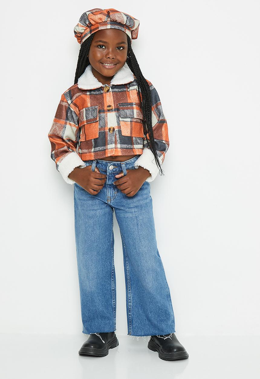 Pop Candy - Girls check cropped jacket - orange