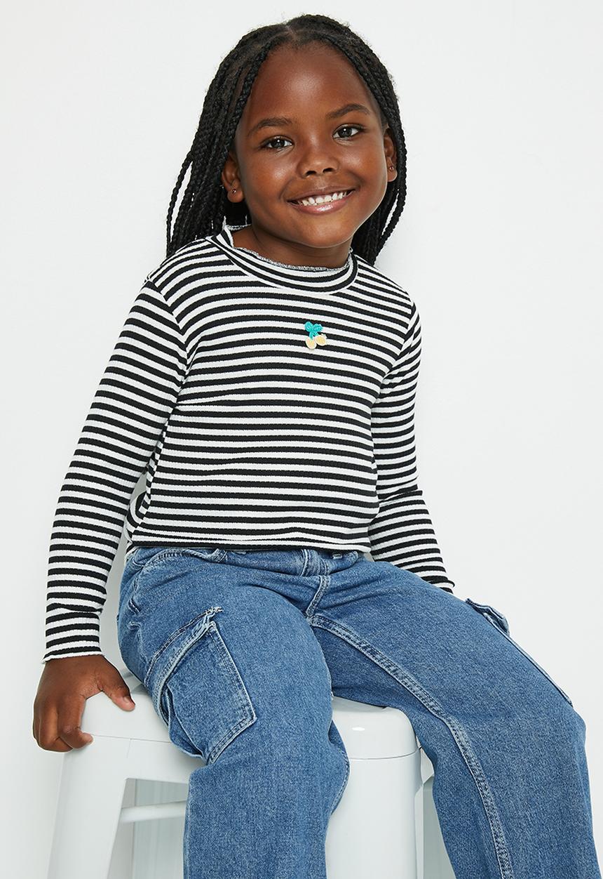 Pop Candy - Girls stripe top - black & white