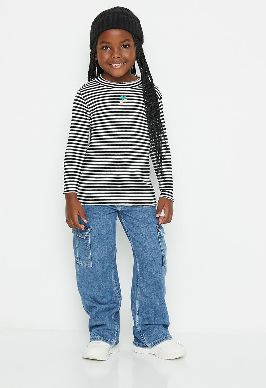 Pop Candy - Girls stripe top - black & white