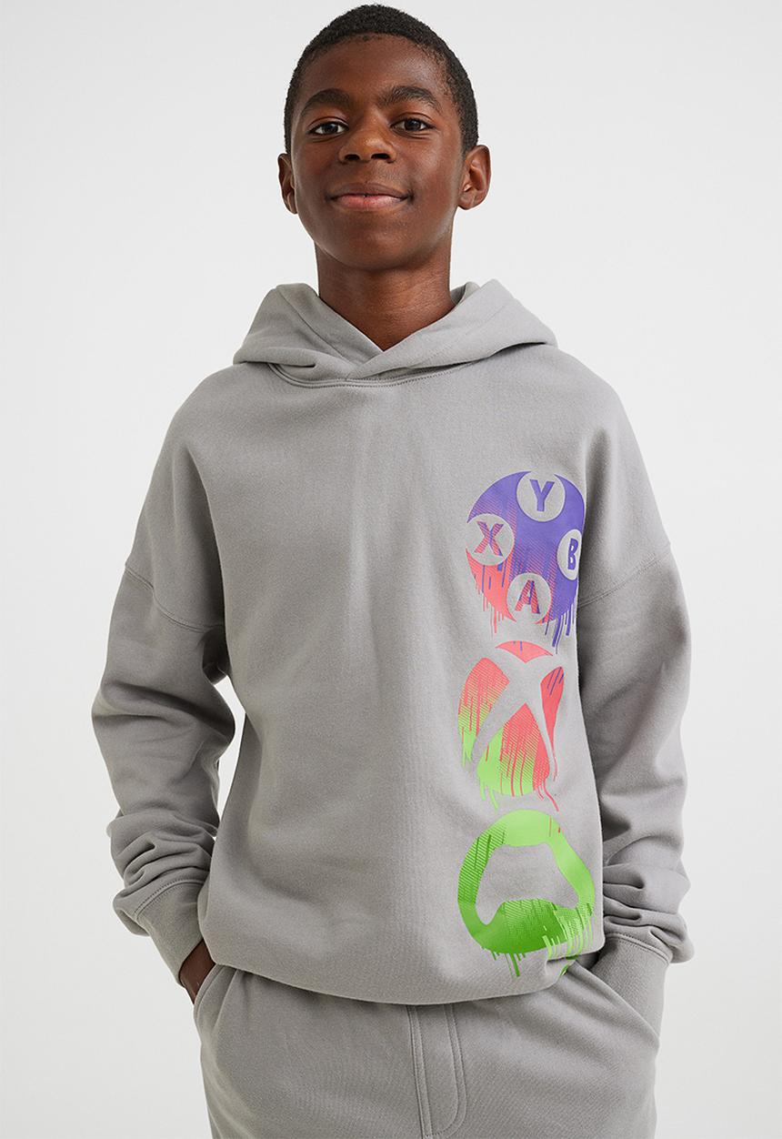 H&M - 2-piece printed sweatshirt set - grey/xbox