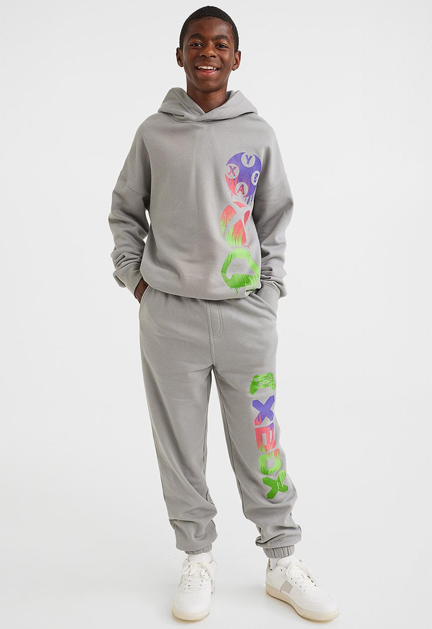 H&M - 2-piece printed sweatshirt set - grey/xbox