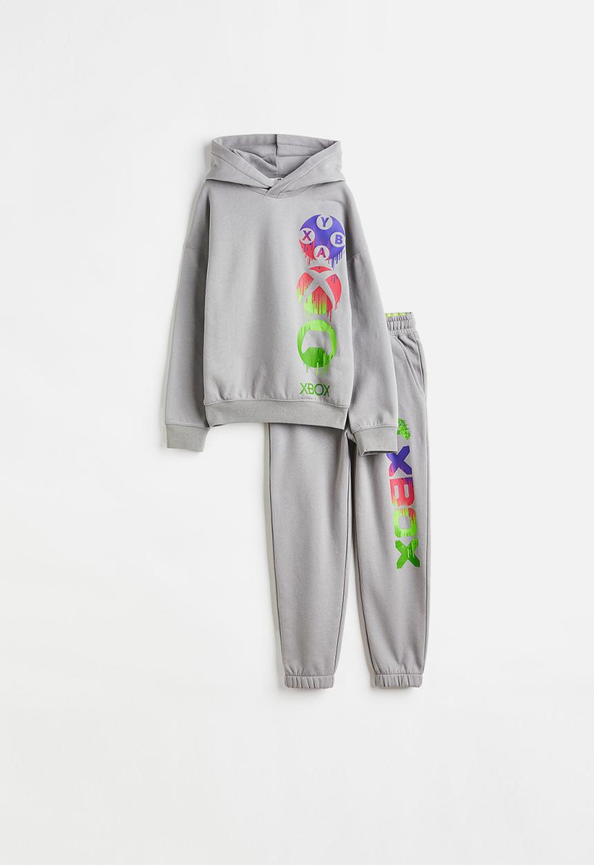 H&M - 2-piece printed sweatshirt set - grey/xbox