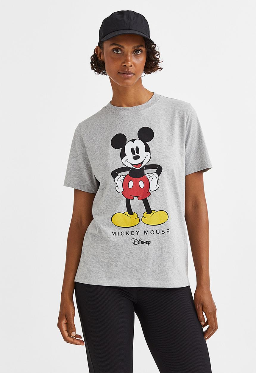 H&M - T-shirt with a motif - grey/mickey mouse