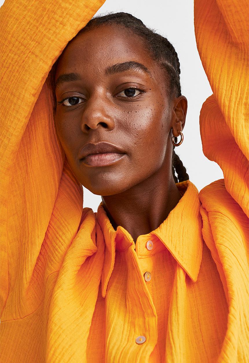 H&M - Crinkled cotton shirt - dark yellow