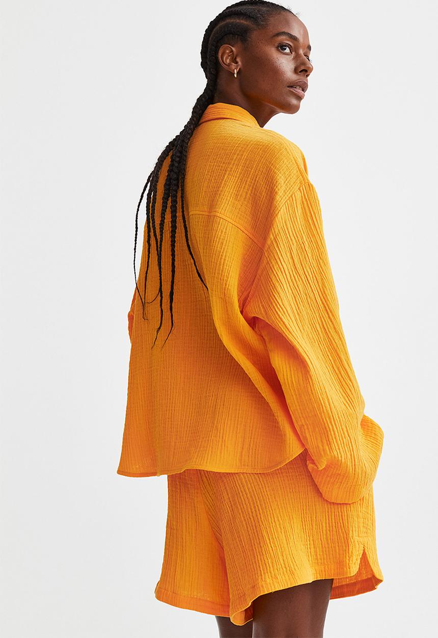 H&M - Crinkled cotton shirt - dark yellow