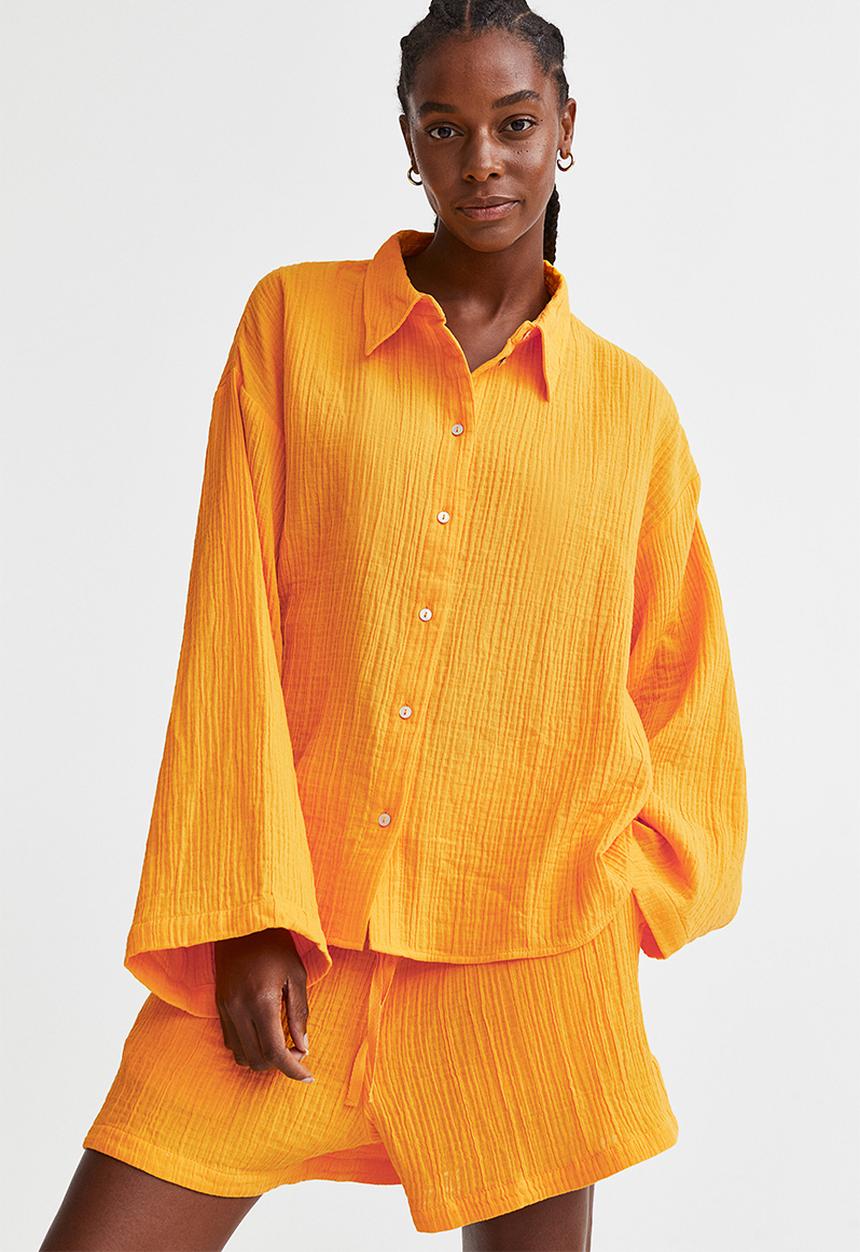 H&M - Crinkled cotton shirt - dark yellow