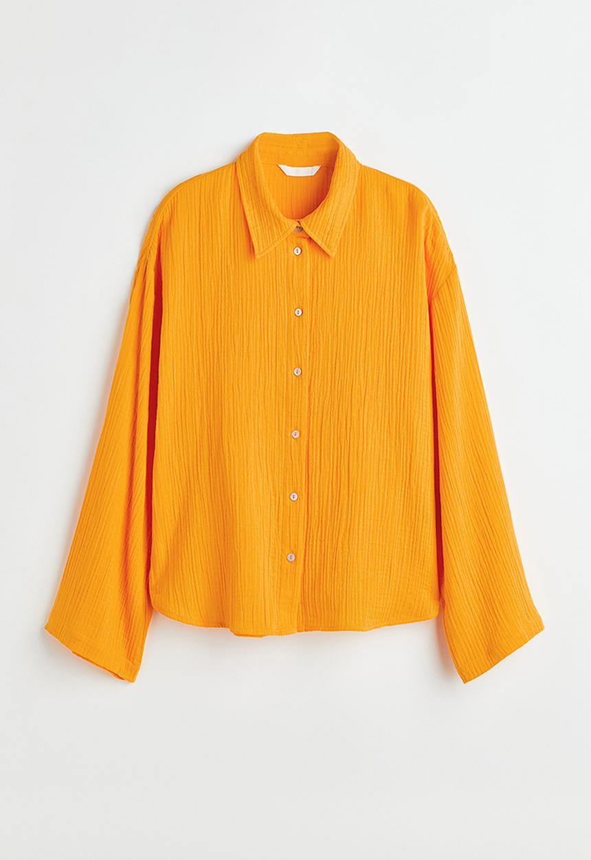 H&M - Crinkled cotton shirt - dark yellow