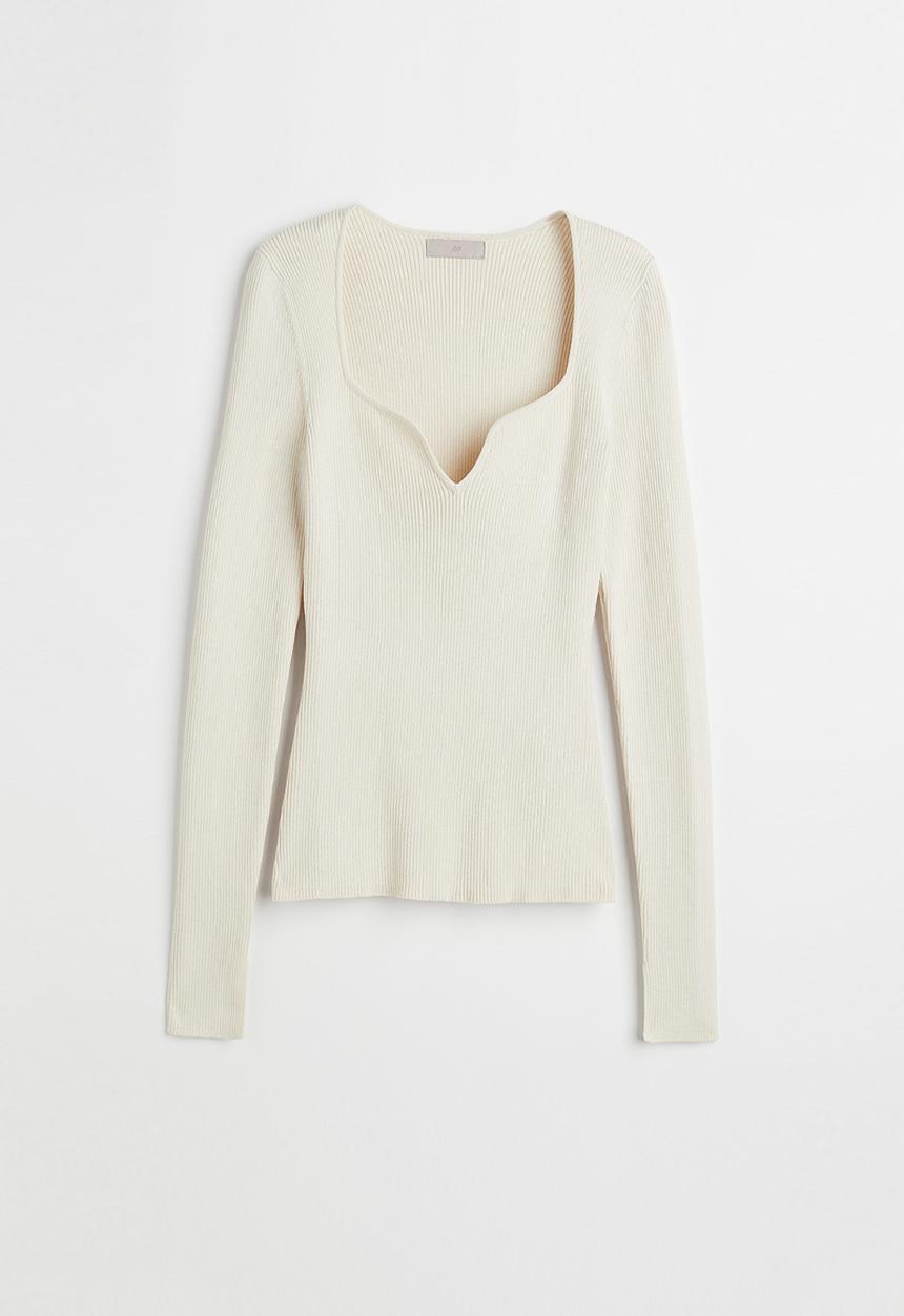 H&M - Rib-knit top - light beige