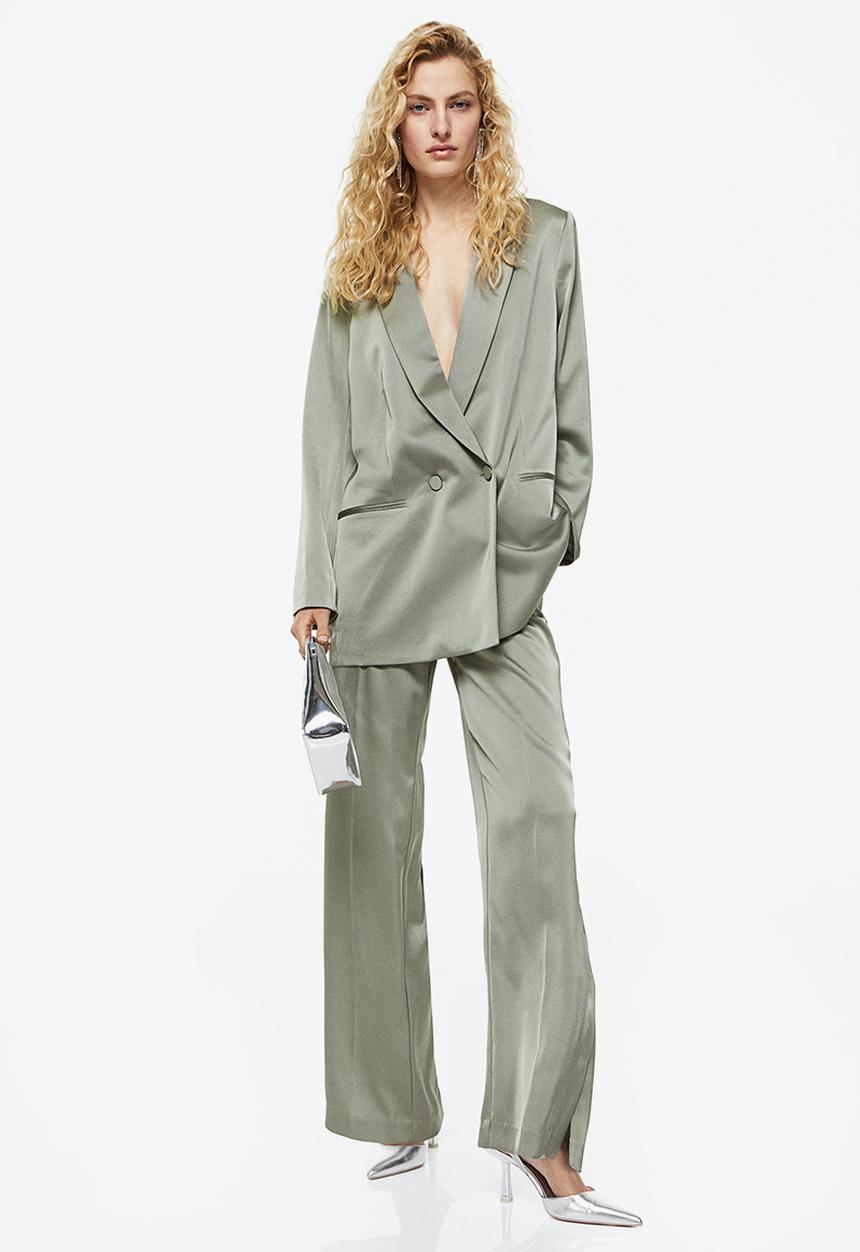 H&M - Satin trousers - light khaki green
