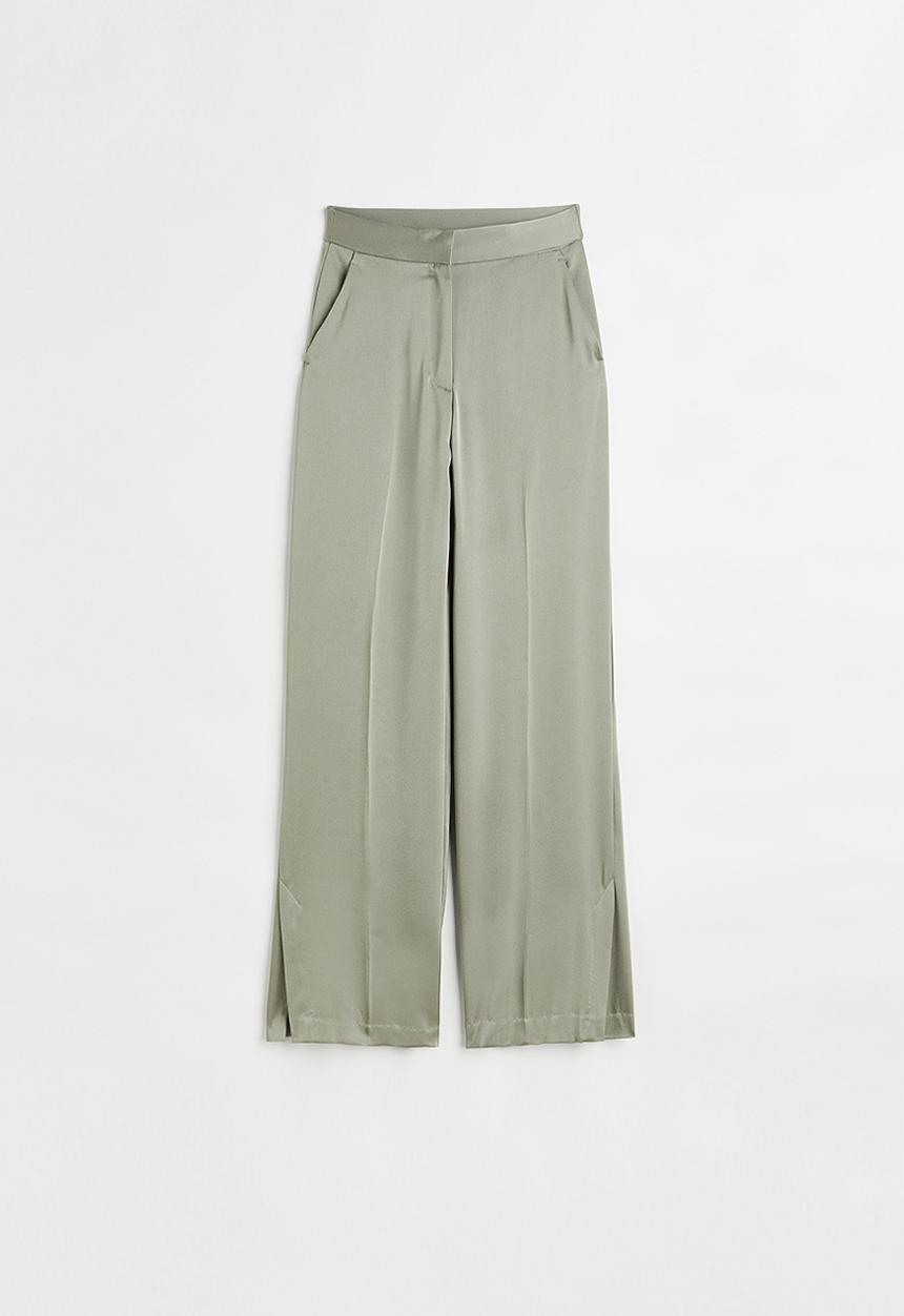 H&M - Satin trousers - light khaki green