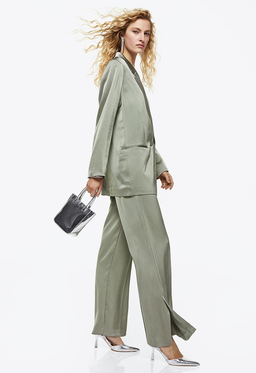 H&M - Satin trousers - light khaki green