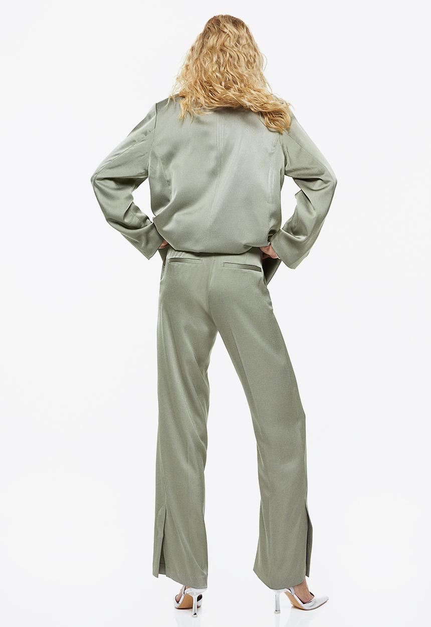 H&M - Satin trousers - light khaki green