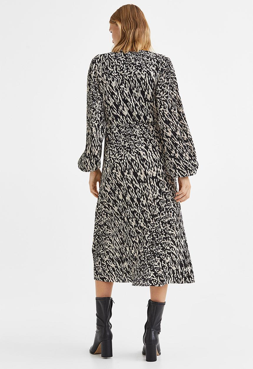 H&M - Pleated wrapover dress - light beige/patterned