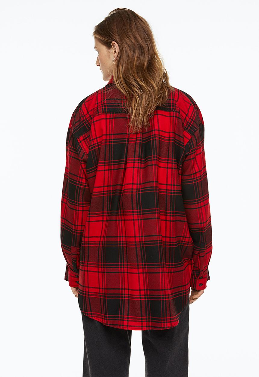 H&M - Oversized flannel shirt - red/checked
