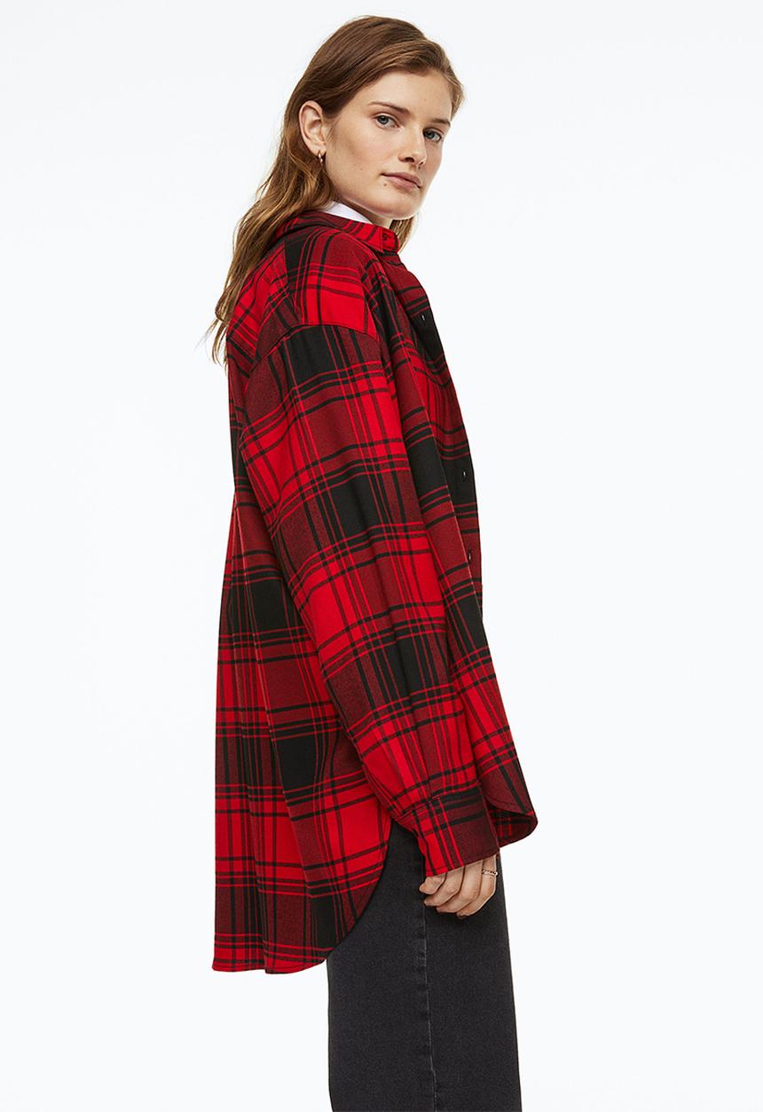 H&M - Oversized flannel shirt - red/checked
