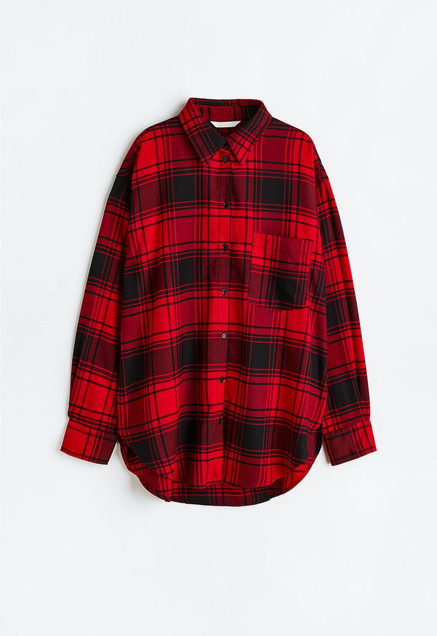 H&M - Oversized flannel shirt - red/checked