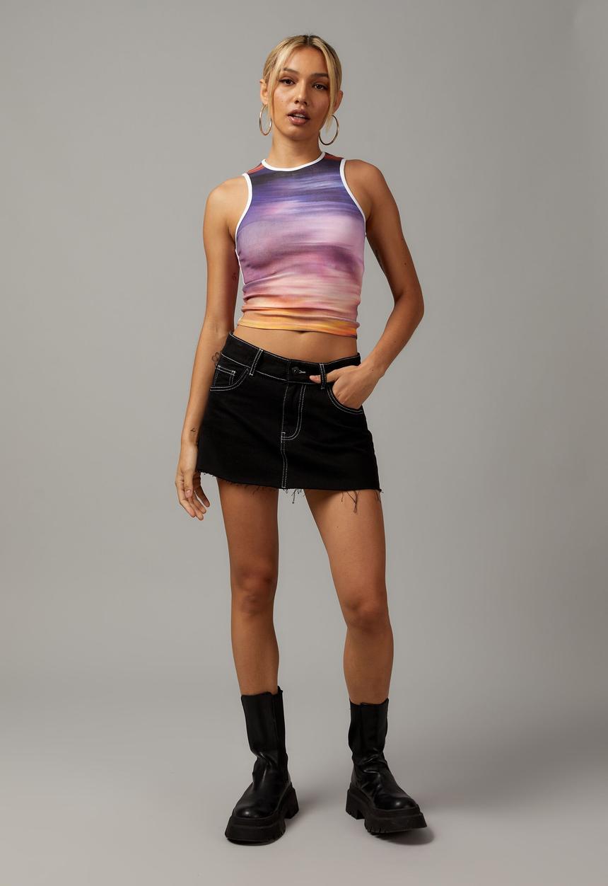 Factorie - Denim micro mini skirt - black/white