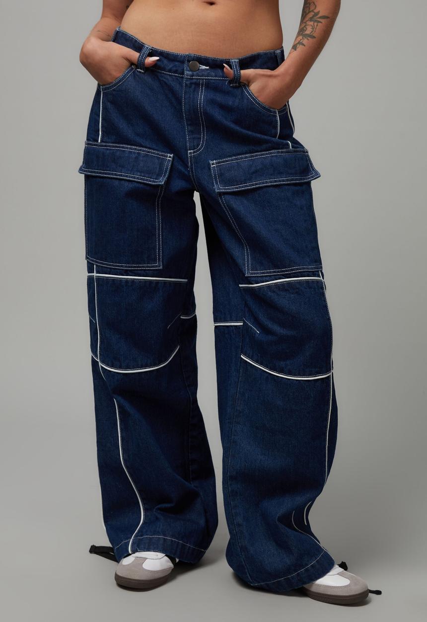 Factorie - Hype front pocket jean - Indigo/white piping
