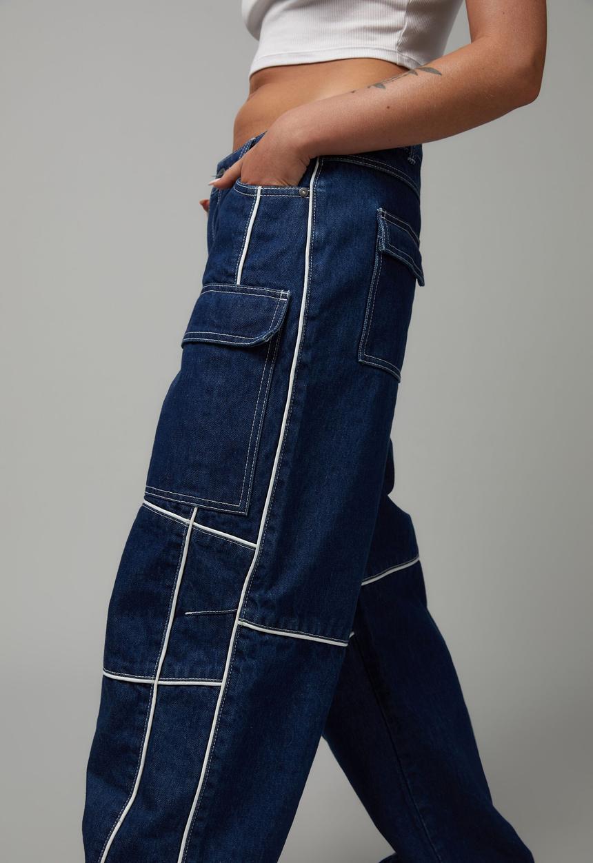 Factorie - Hype front pocket jean - Indigo/white piping
