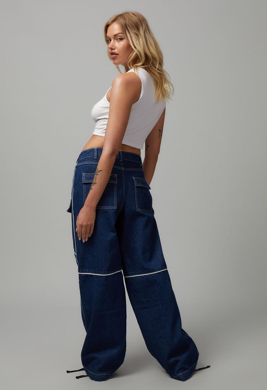 Factorie - Hype front pocket jean - Indigo/white piping
