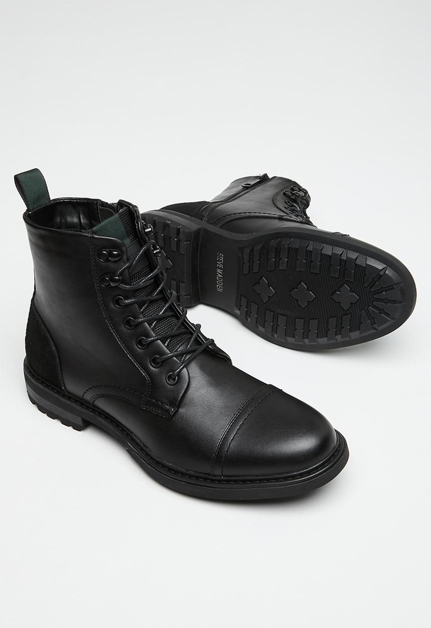 Steve Madden - Elija eco leather/suede lace-up boot - black