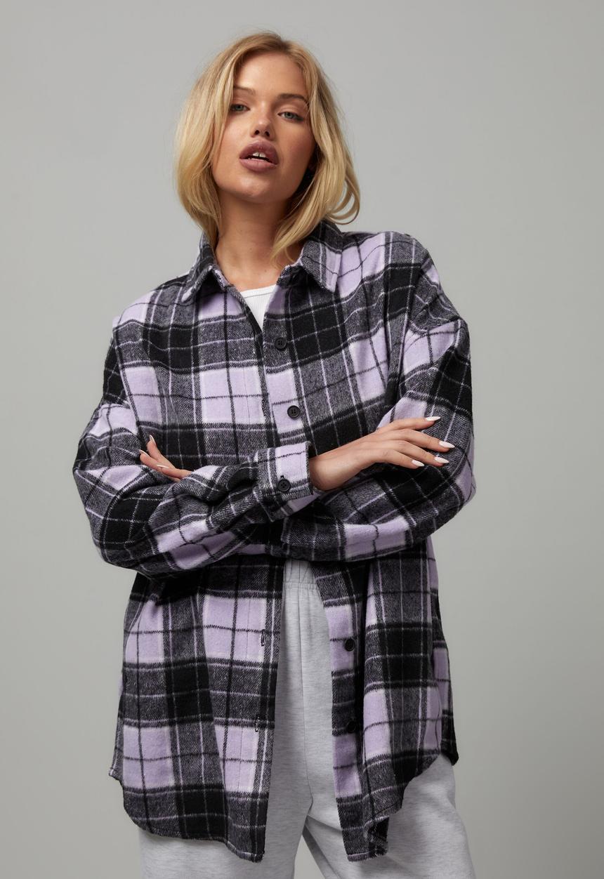 Factorie - Oversize long sleeve check shirt - lavender check