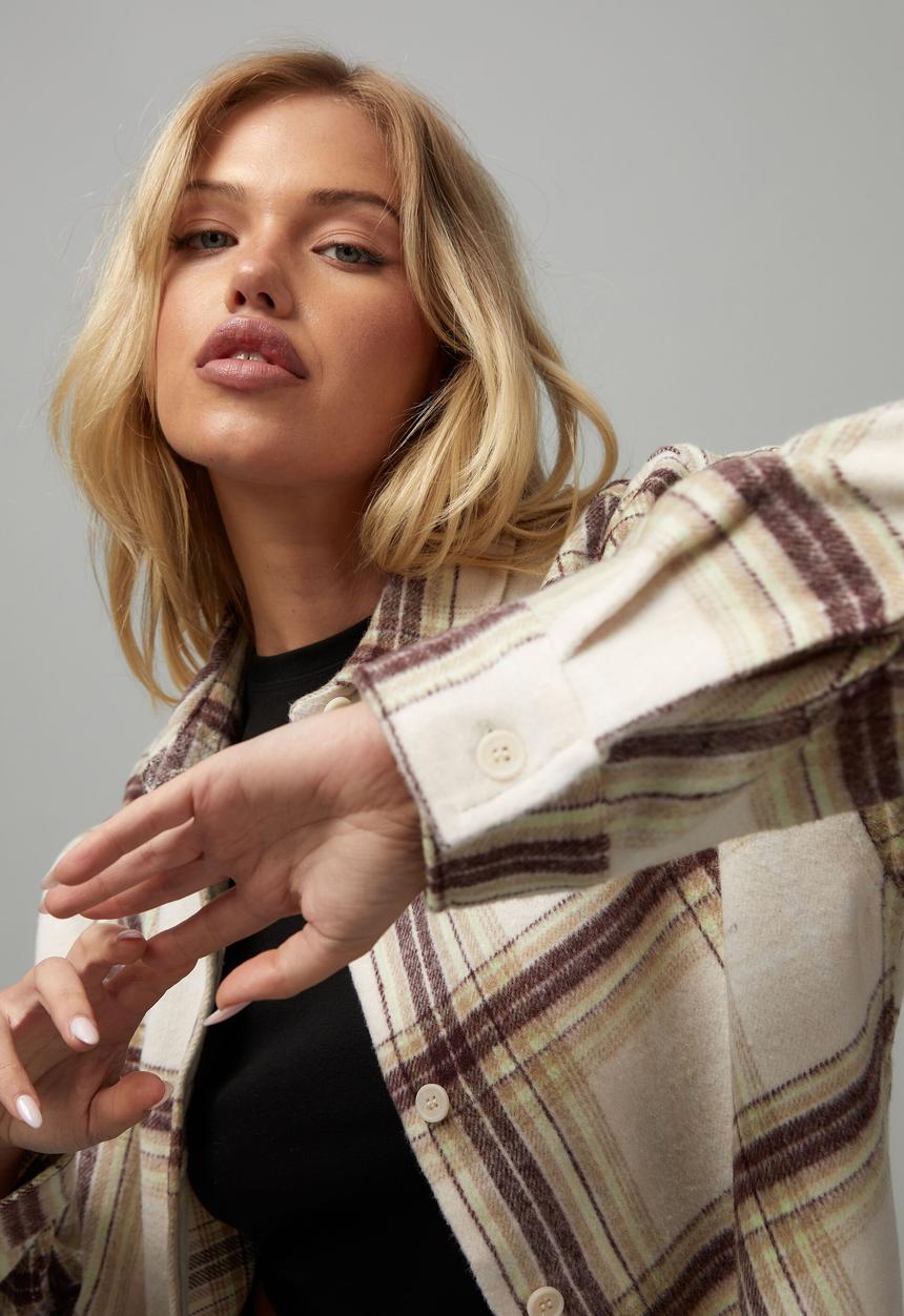 Factorie - Oversize long sleeve check shirt - light stone check
