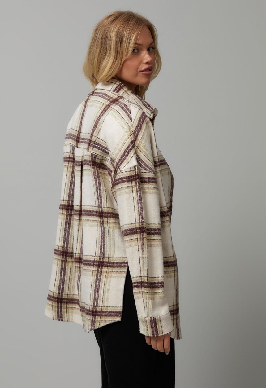 Factorie - Oversize long sleeve check shirt - light stone check