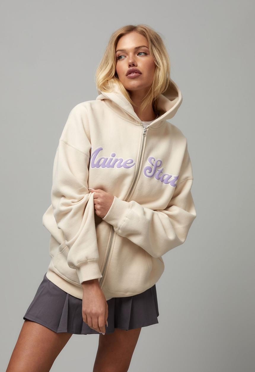 Factorie - Oversized zip through hoodie - light stone/maine state