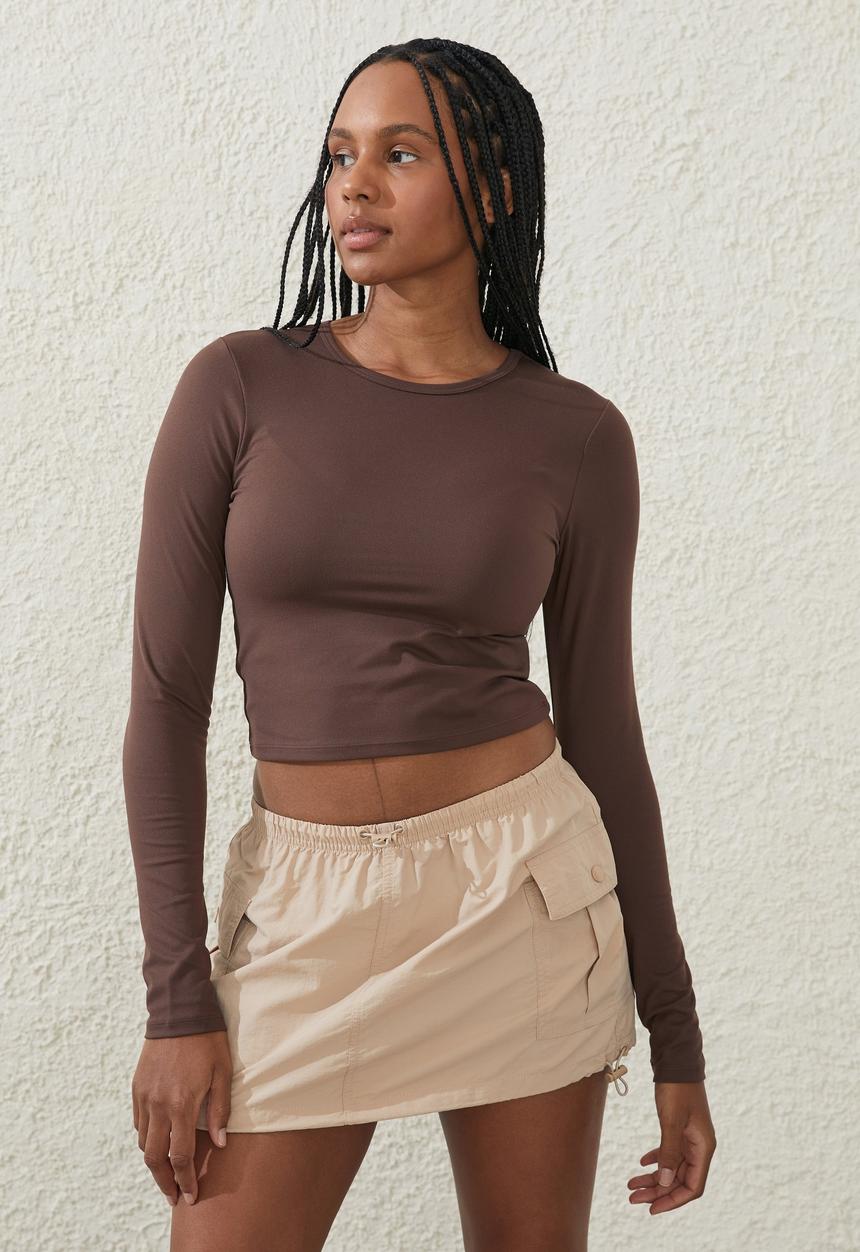 Cotton On - Ultra soft fitted long sleeve top - cedar brown