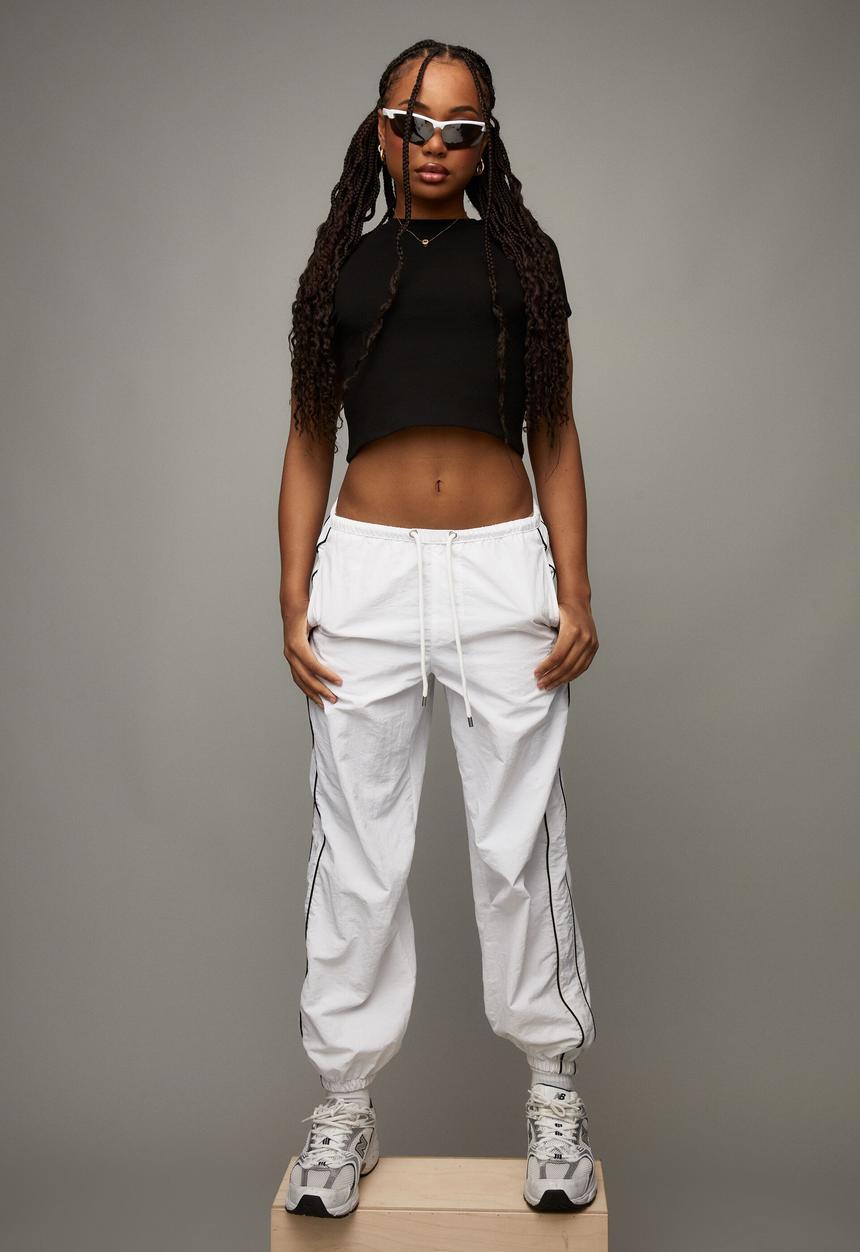 Factorie - Relaxed lightweight track pant - white/black