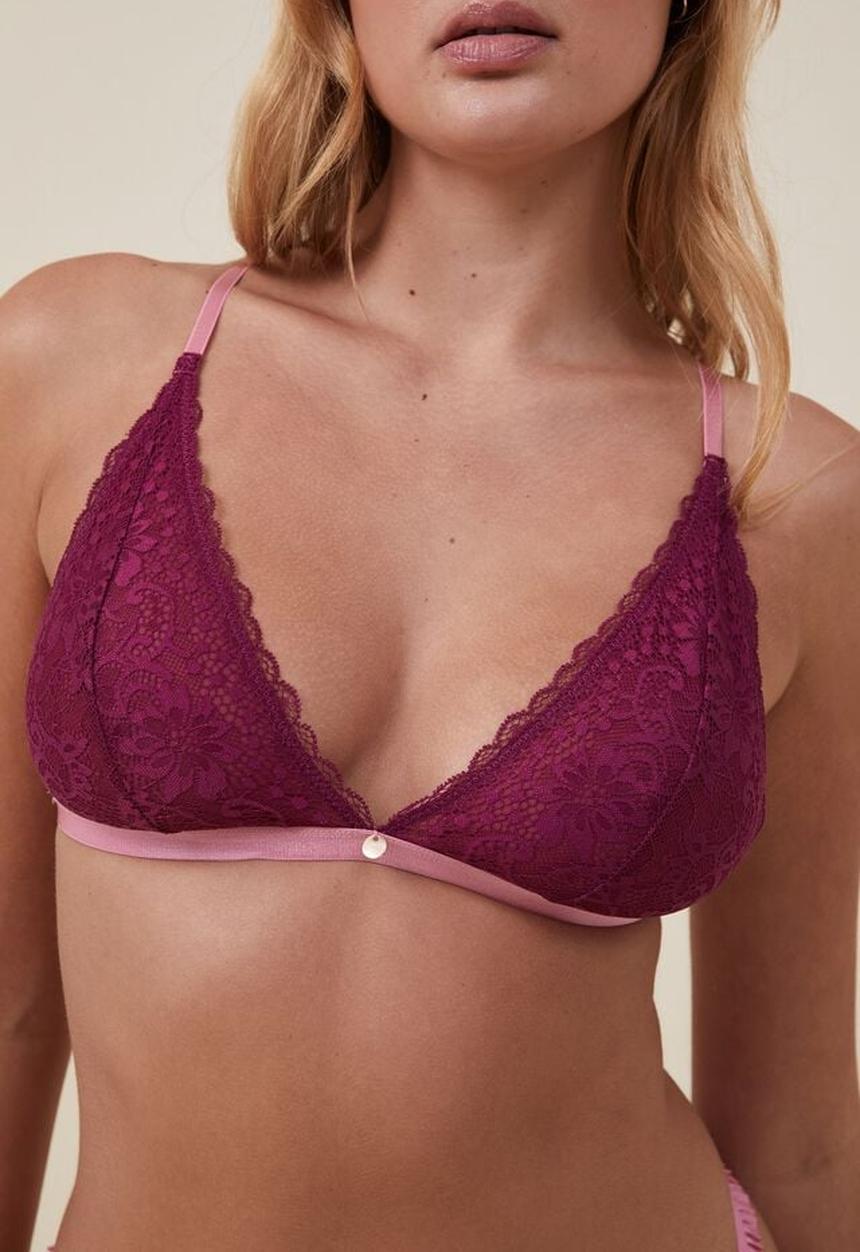 Cotton On - Cassie lace apex bralette - sangria