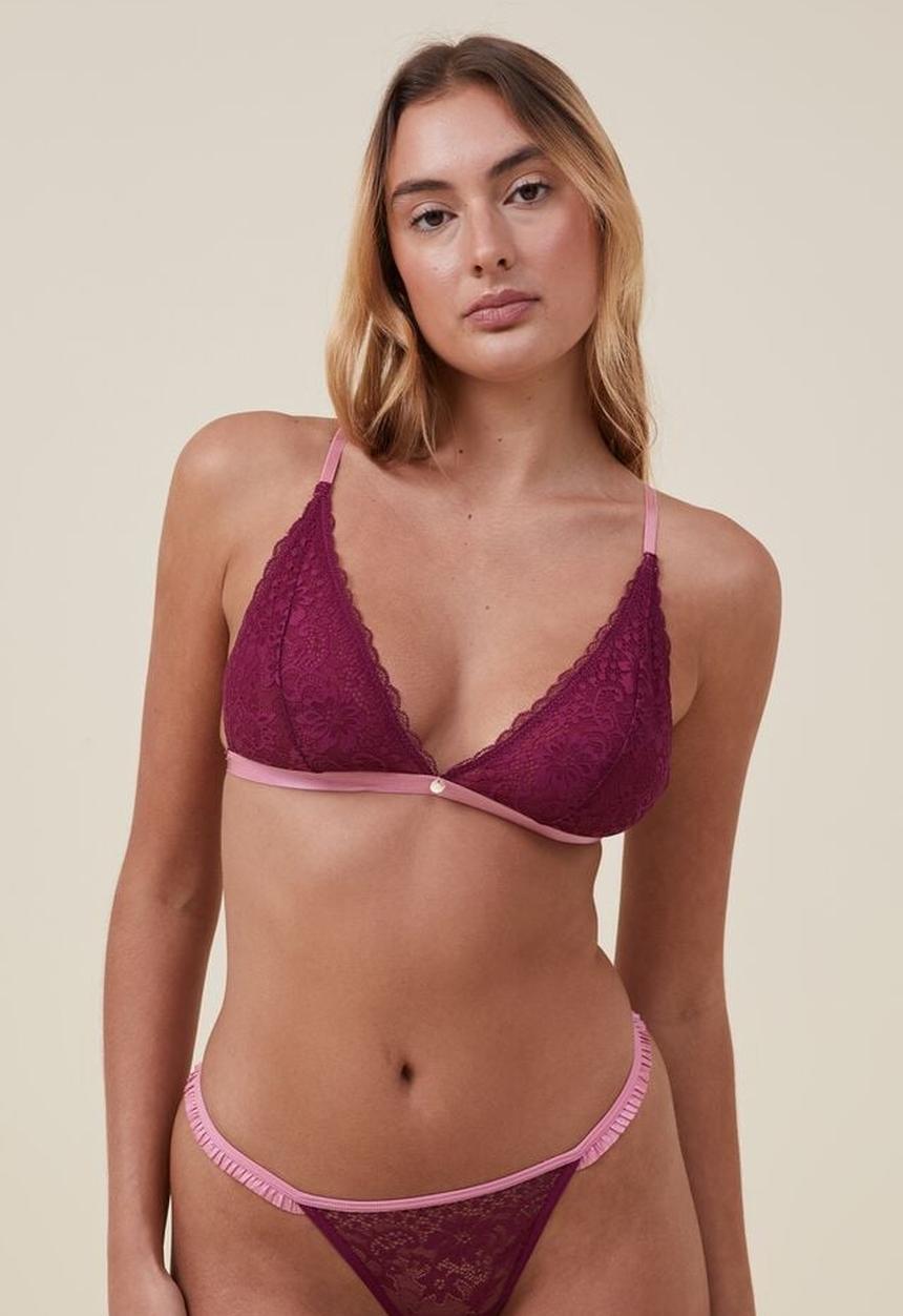 Cotton On - Cassie lace apex bralette - sangria