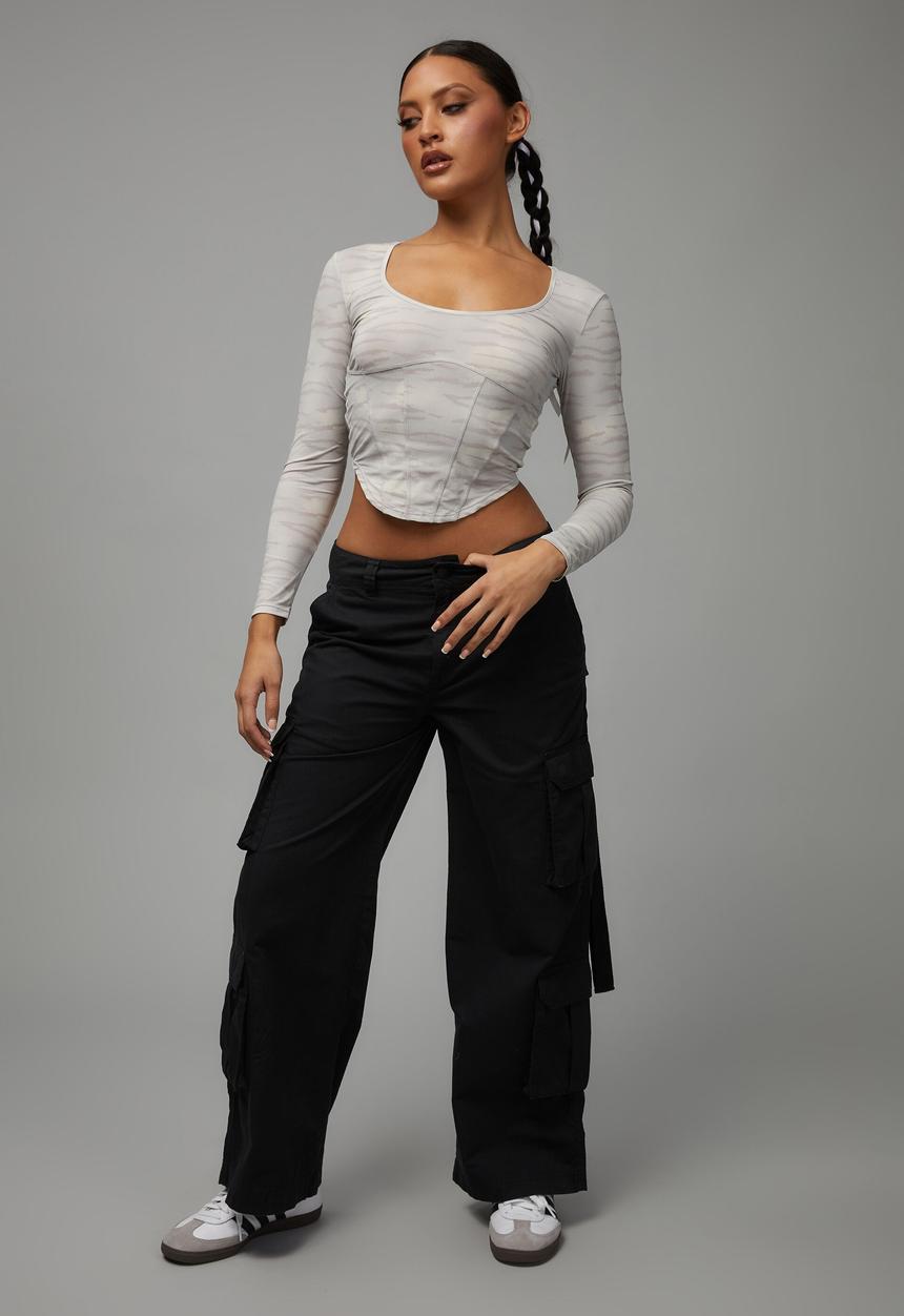 Factorie - Sheer long sleeve corset - zebra stripe/neutral