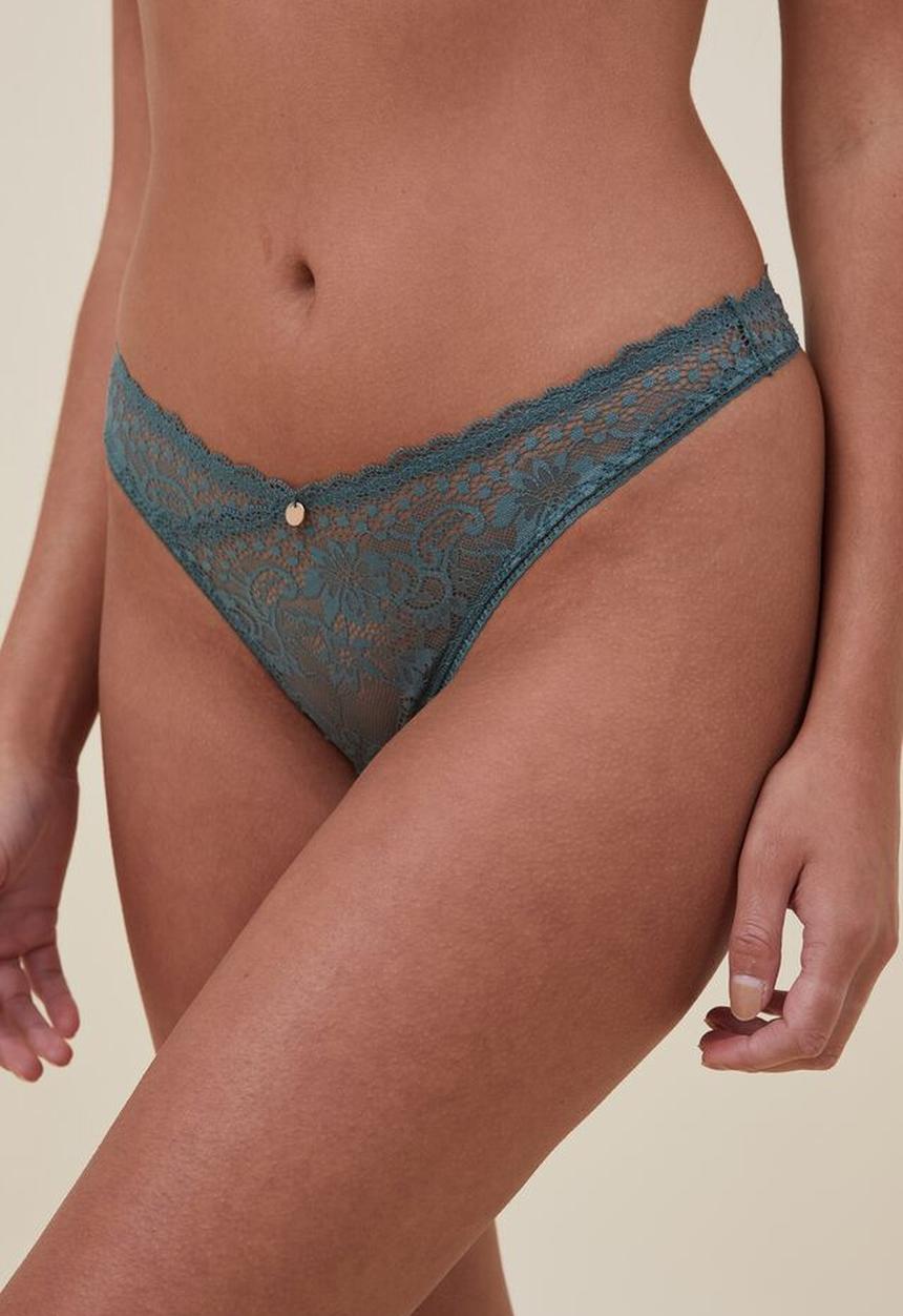 Cotton On - Cassie lace dip g string brief - bonsai green 